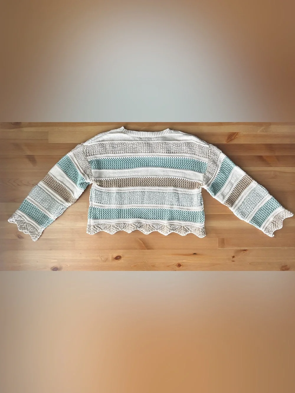 Striped Knit Sweater in Cream, Sage & Tan for Kids worn once